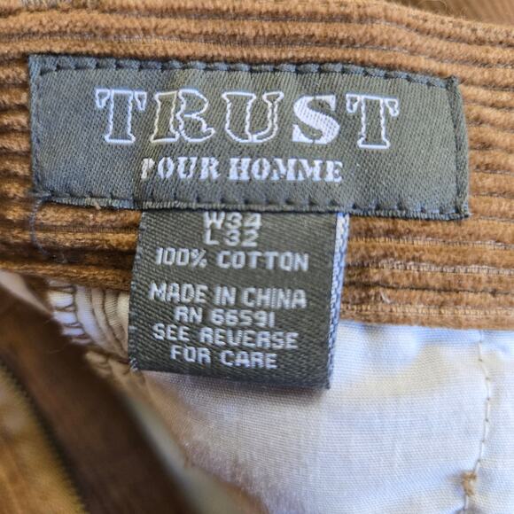 TRUST Mens Vtg Y2K Prep Academia Heritage Classic Pleated Corduroy Pants 34x32 - Picture 6 of 10